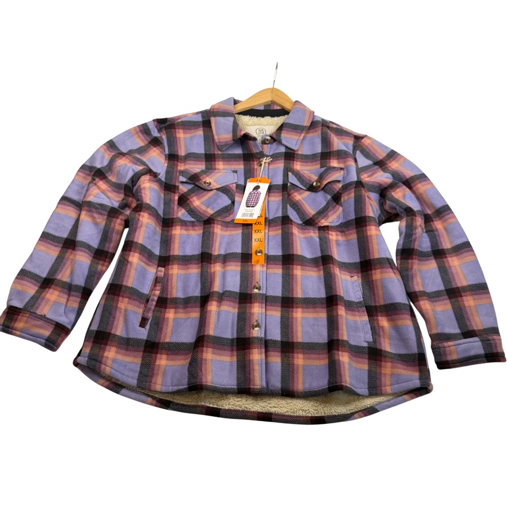 Sage Collective Purple Plaid Sherpa Lined Fleece Shirt Jacket XXL NEW